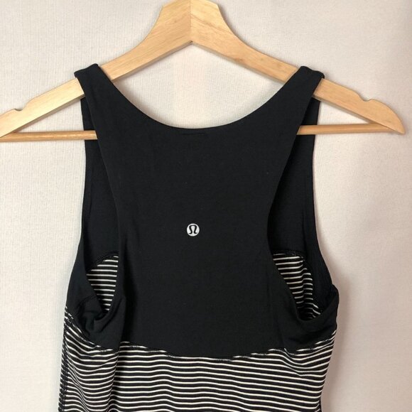 Lululemon Run: First Base Black & White Stripe Athletic Tank Top 4 - Picture 6 of 7
